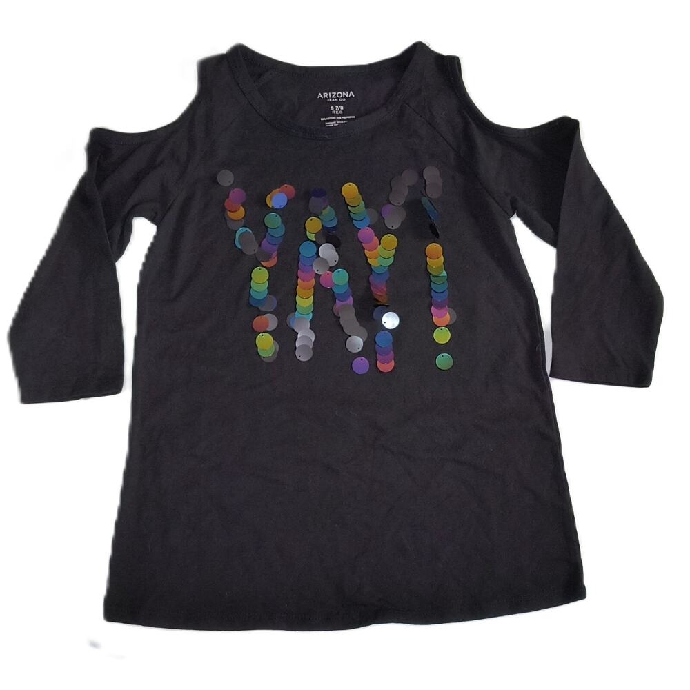 Arizona Girls Pullover Top Causal Long Sleeve Yayi Sequin Black Size S(7/8) G001